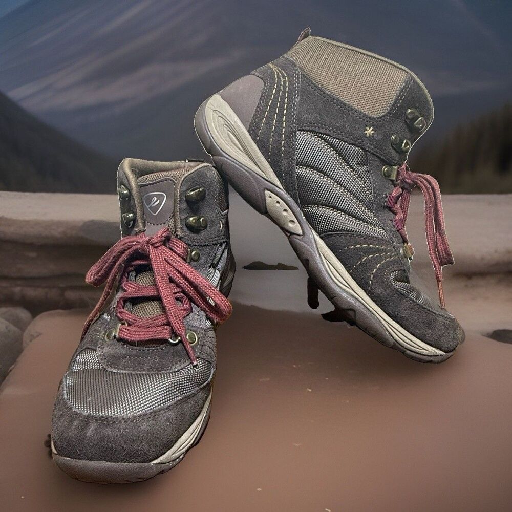 Easy Spirit Explore24 Women's Hiking Boots Brown Grey Suede Mesh Trail Shoes 9